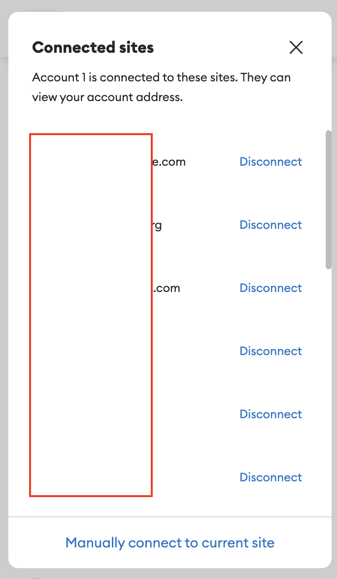 metamask connected sites