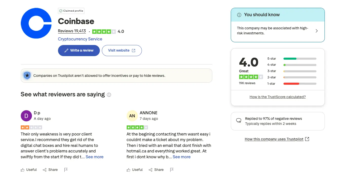 coinbase vélemények